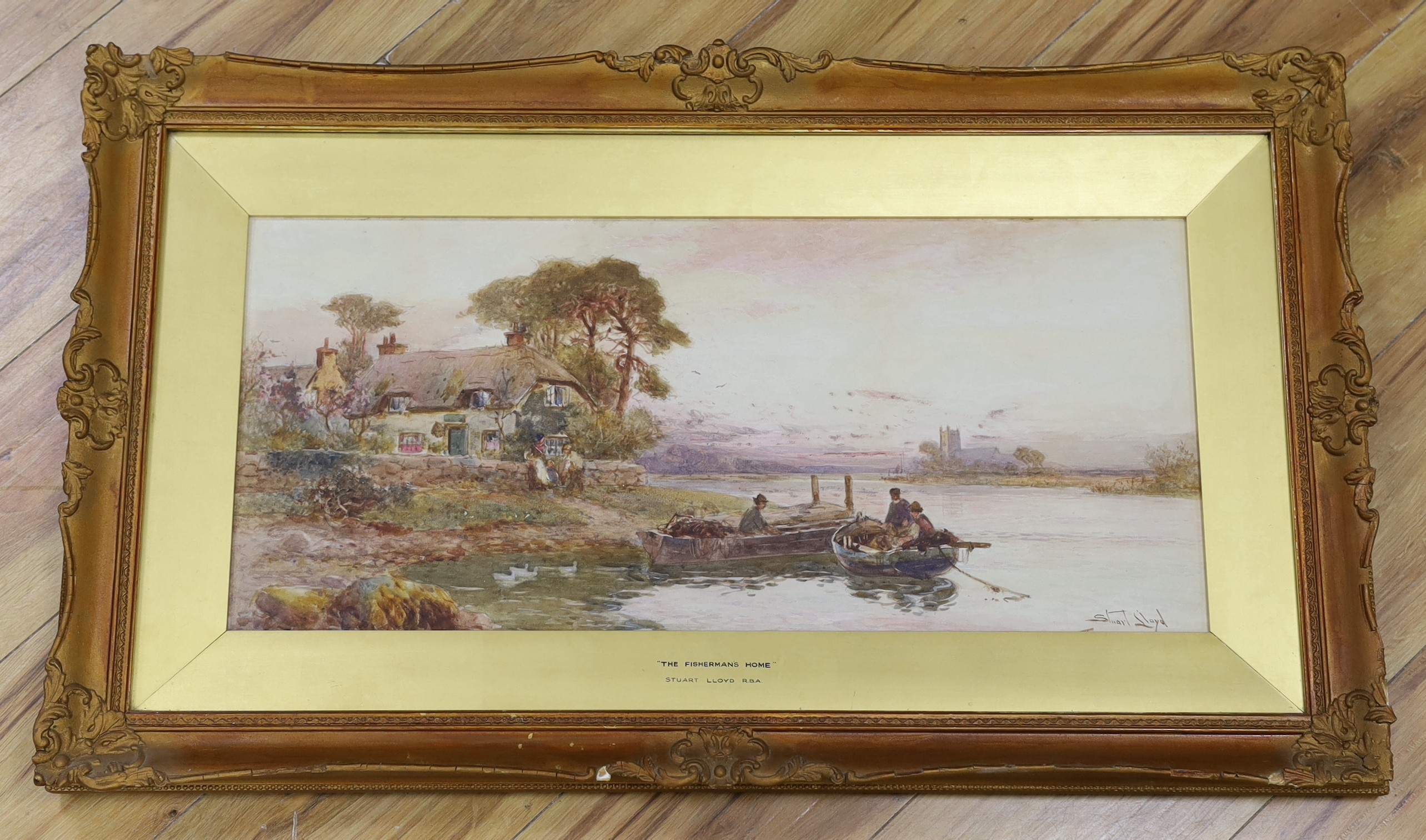 Stuart Lloyd (fl.1875-1929), watercolour, 'The Fisherman's Home', signed, 29 x 64cm